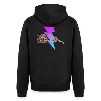 Kleiner Tiger mit Blitz - Unisex Premium Bio Zip Hoodie - Schwarz - Hinten - Nico (187cm)