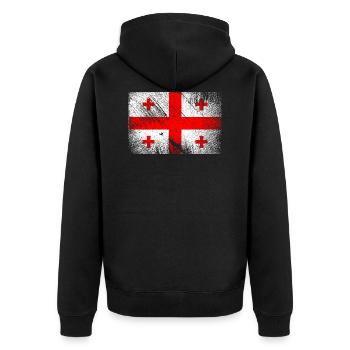 Georgien Flagge - Vintage Grunge - Unisex Premium Bio Zip Hoodie - Schwarz - Hinten - Nico (187cm)