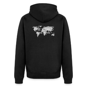 One world one home - Unisex Premium Organic Zip Hoodie - black - Back - Nico (187cm)