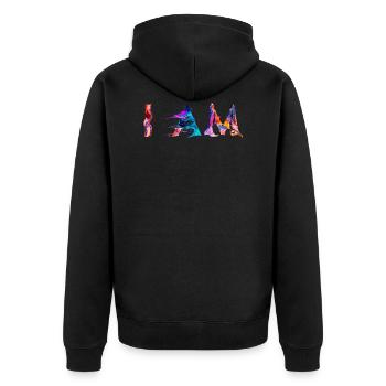 I AM - Unisex Premium Organic Zip Hoodie - black - Back - Nico (187cm)