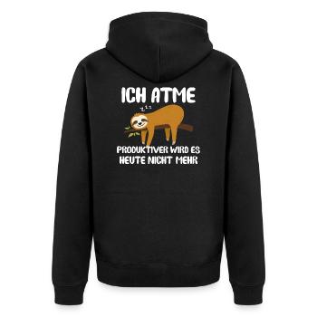 Ich Atme Faultier - Unisex Premium Bio Zip Hoodie - Schwarz - Hinten - Nico (187cm)