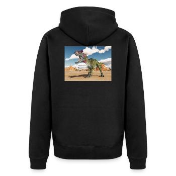 Dinosaurier Cryolophosaurus - Unisex Premium Bio Zip Hoodie - Schwarz - Hinten - Nico (187cm)