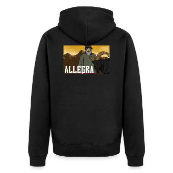Allegra Bündner Land Schweiz Steinbock Alpen - Unisex Premium Bio Zip Hoodie - Schwarz - Hinten - Nico (187cm)