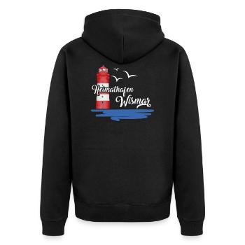 Heimathafen Wismar Hafenstadt Möwe Leuchtturm - Unisex Premium Bio Zip Hoodie - Schwarz - Hinten - Nico (187cm)