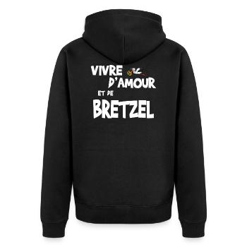 Amour et bretzel - Cadeau humour alsacien - Veste à capuche bio Premium Unisexe - noir - Dos - Nico (187cm)