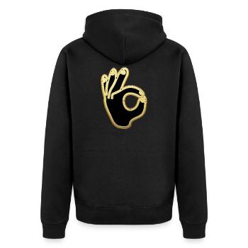 OK Sign Or et Noir Cool Ok Salut de la main - Veste à capuche bio Premium Unisexe - noir - Dos - Nico (187cm)