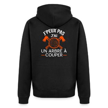J'peux pas j'ai un arbre à couper. Humour bûcheron - Veste à capuche bio Premium Unisexe - noir - Dos - Nico (187cm)