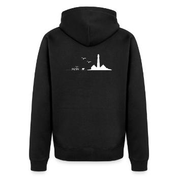 Moin Westerhever lighthouse with sheep and seagulls - Unisex Premium Organic Zip Hoodie - black - Back - Nico (187cm)