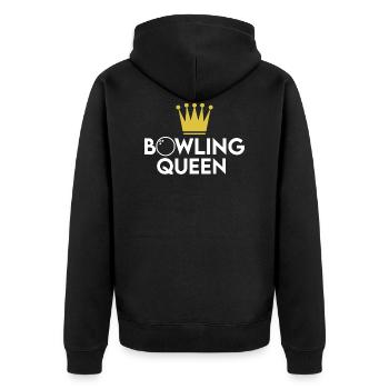 Bowlingqueen Krone Bowling Spruch - Unisex Premium Bio Zip Hoodie - Schwarz - Hinten - Nico (187cm)