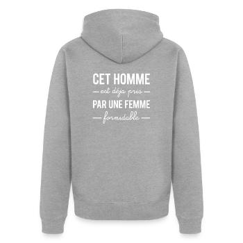 Cet homme est déjà pris par une femme formidable - Veste à capuche bio Premium Unisexe - gris chiné - Dos - Nico (187cm)