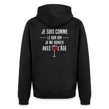 Je suis comme le bon vin humour âge anniversaire - Veste à capuche bio Premium Unisexe - noir - Dos - Nico (187cm)