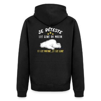 je déteste les gens du matin. Humour fatigue relax - Veste à capuche bio Premium Unisexe - noir - Dos - Nico (187cm)
