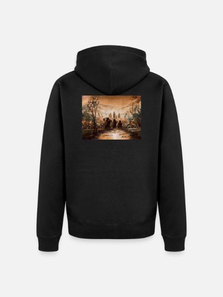 Three elephants and a palm - Unisex Premium Organic Zip Hoodie - black