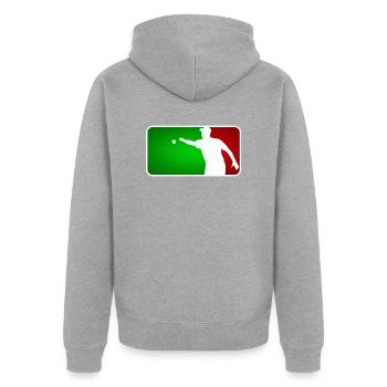 Petanque Boule Petanca Major League Style ITALY - Unisex Premium Bio Zip Hoodie - Grau meliert - Hinten - Nico (187cm)