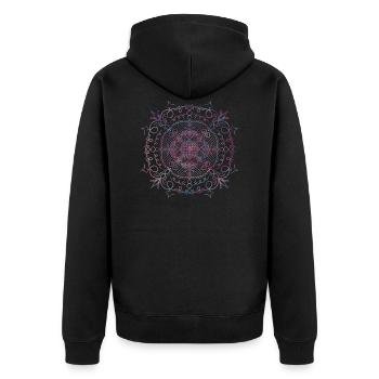 Bunte Blumen & Herzen Mandala - Unisex Premium Bio Zip Hoodie - Schwarz - Hinten - Nico (187cm)