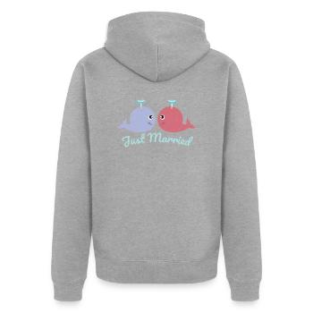 Fisch Zwei Wale haben gerade geheiratet Geschenk - Unisex Premium Bio Zip Hoodie - Grau meliert - Hinten - Nico (187cm)