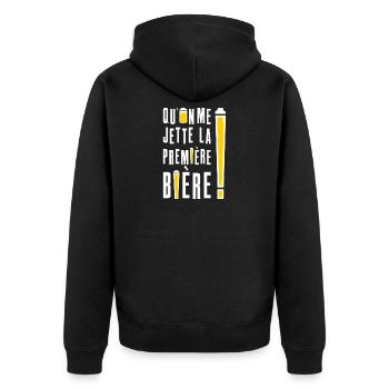 QU'ON ME JETTE LA 1ÈRE BIÈRE ! - Veste à capuche bio Premium Unisexe - noir - Dos - Nico (187cm)