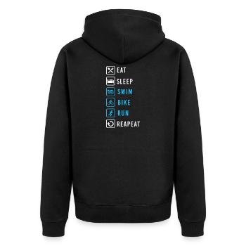 Triathlon Eat Sleep Swim Bike Run Repeat Gift - Unisex Premium Organic Zip Hoodie - black - Back - Nico (187cm)