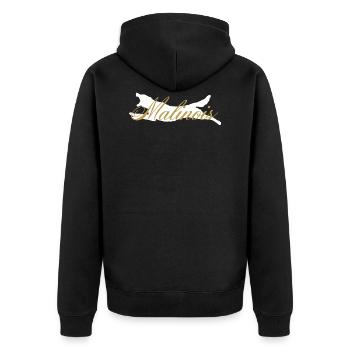Mali Fly Malinois White - Unisex Premium Bio Zip Hoodie - Schwarz - Hinten - Nico (187cm)