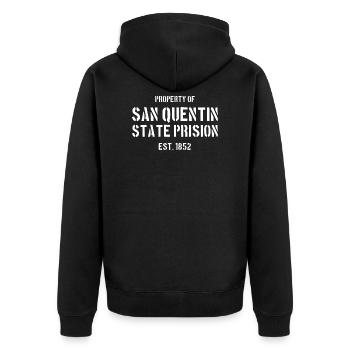 Property of San Quentin State Prison - EST. 1852 - Unisex Premium Bio Zip Hoodie - Schwarz - Hinten - Nico (187cm)