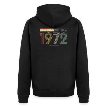 Vintage 1972 Pseudo Collection - Unisex Premium Bio Zip Hoodie - Schwarz - Hinten - Nico (187cm)
