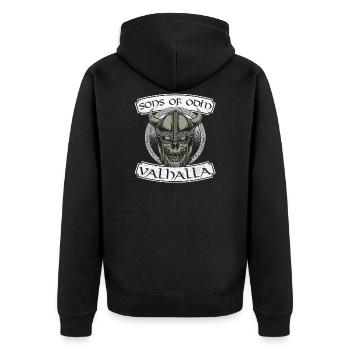 Wikinger Viking Valhalla Odin Thor Germane Wolf - Unisex Premium Bio Zip Hoodie - Schwarz - Hinten - Nico (187cm)