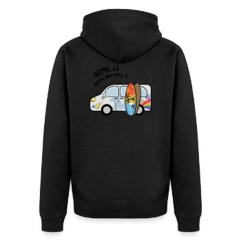 Home is where you park it Campingbus lustig Spruch - Unisex Premium Bio Zip Hoodie - Schwarz - Hinten - Nico (187cm)