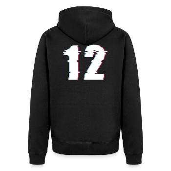 12 Twelve Twelve Number Effect Distorted Number - Unisex Premium Organic Zip Hoodie - black - Back - Nico (187cm)