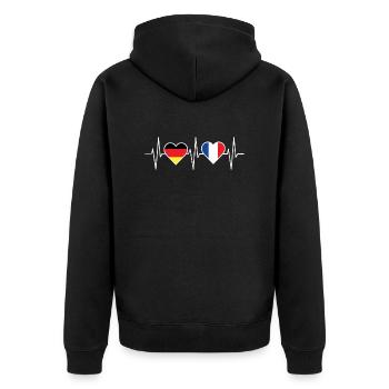 Deutschland Frankreich Freundschaft Herzschlag - Unisex Premium Bio Zip Hoodie - Schwarz - Hinten - Nico (187cm)
