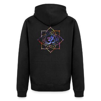 Yoga Art OM Lotus Universum Style - Unisex Premium Bio Zip Hoodie - Schwarz - Hinten - Nico (187cm)