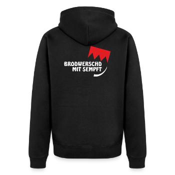 Franken Collection "Brodwerschd" - Unisex Premium Bio Zip Hoodie - Schwarz - Hinten - Nico (187cm)
