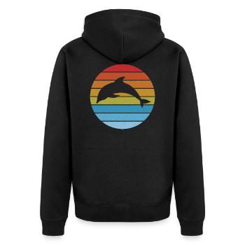 Vintage retro Streifen Delfin Silhouette - Unisex Premium Bio Zip Hoodie - Schwarz - Hinten - Nico (187cm)
