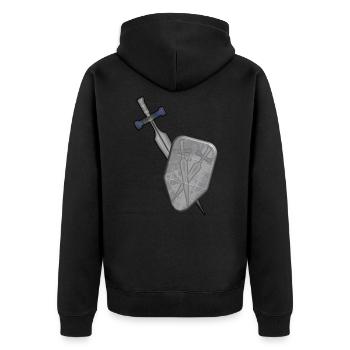 Schwert und Schild - Unisex Premium Bio Zip Hoodie - Schwarz - Hinten - Nico (187cm)