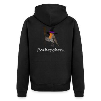 Rotkehlchen Rothexchen Halloween Lustig Hexe Besen - Unisex Premium Bio Zip Hoodie - Schwarz - Hinten - Nico (187cm)