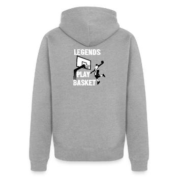 Legends Play Basket - Unisex Premium Organic Zip Hoodie - heather grey - Back - Nico (187cm)