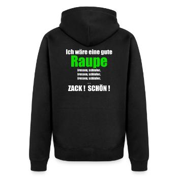 Raupe - Unisex Premium Bio Zip Hoodie - Schwarz - Hinten - Nico (187cm)