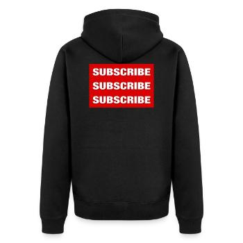 Subscribe Subscribe Subscribe, immer abonieren - Unisex Premium Bio Zip Hoodie - Schwarz - Hinten - Nico (187cm)