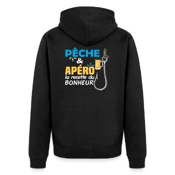 Pêche et apéro, la recette du bonheur humour pêche - Veste à capuche bio Premium Unisexe - noir - Dos - Nico (187cm)