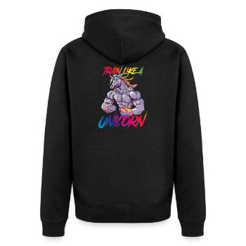 Einhorn training power fitness bunt - Unisex Premium Bio Zip Hoodie - Schwarz - Hinten - Nico (187cm)