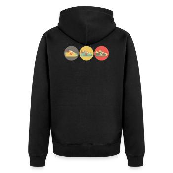Sneakers retro - Unisex Premium Bio Zip Hoodie - Schwarz - Hinten - Nico (187cm)