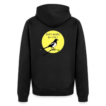 Mach dir keine Sorgen, sei ein Kuchen! - Unisex Premium Bio Zip Hoodie - Schwarz - Hinten - Nico (187cm)