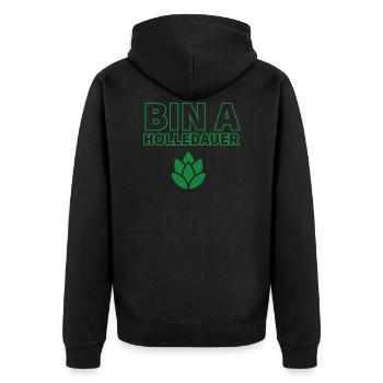 Holledau Hopfen Collection - Unisex Premium Bio Zip Hoodie - Schwarz - Hinten - Nico (187cm)