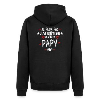 Je peux pas j'ai bêtise avec papy - Veste à capuche bio Premium Unisexe - noir - Dos - Nico (187cm)