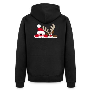Es ist Weihnachten: Rentier und Weihnachtsmann - Unisex Premium Bio Zip Hoodie - Schwarz - Hinten - Nico (187cm)