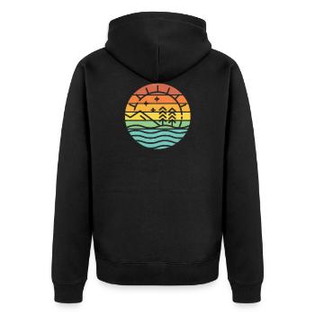 retro sunset island - Unisex Premium Organic Zip Hoodie - black - Back - Nico (187cm)