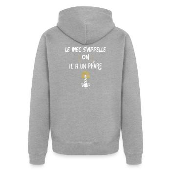 Le mec s'appelle on humour film phrase film culte - Veste à capuche bio Premium Unisexe - gris chiné - Dos - Nico (187cm)