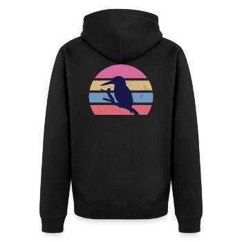 Kingfisher Vintage Design - Unisex Premium Bio Zip Hoodie - Schwarz - Hinten - Nico (187cm)