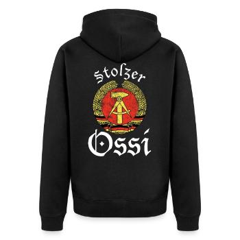 DDR retro Deutschland Design - Unisex Premium Bio Zip Hoodie - Schwarz - Hinten - Nico (187cm)