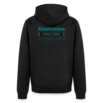 Electricien à contre courant - T shirt humour - Veste à capuche bio Premium Unisexe - noir - Dos - Nico (187cm)