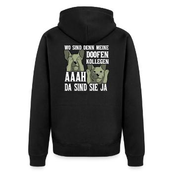 Wo sind meine doofen Kollegen ahh dan sind sie ja - Unisex Premium Bio Zip Hoodie - Schwarz - Hinten - Nico (187cm)